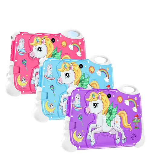 Multi-Functional Kids Tablet - 7" HD Display, 128GB Storage, Dual Cameras, 4G/WiFi, Parental Lock, Preloaded Learning Games, Fall-Resistant Cover (Unicorn)