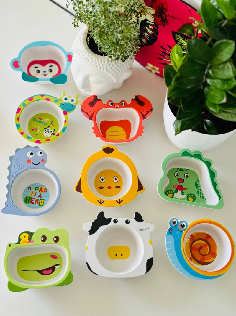 Animal Theme Baby Feeding Bamboo Tableware bowl for kids (Random)