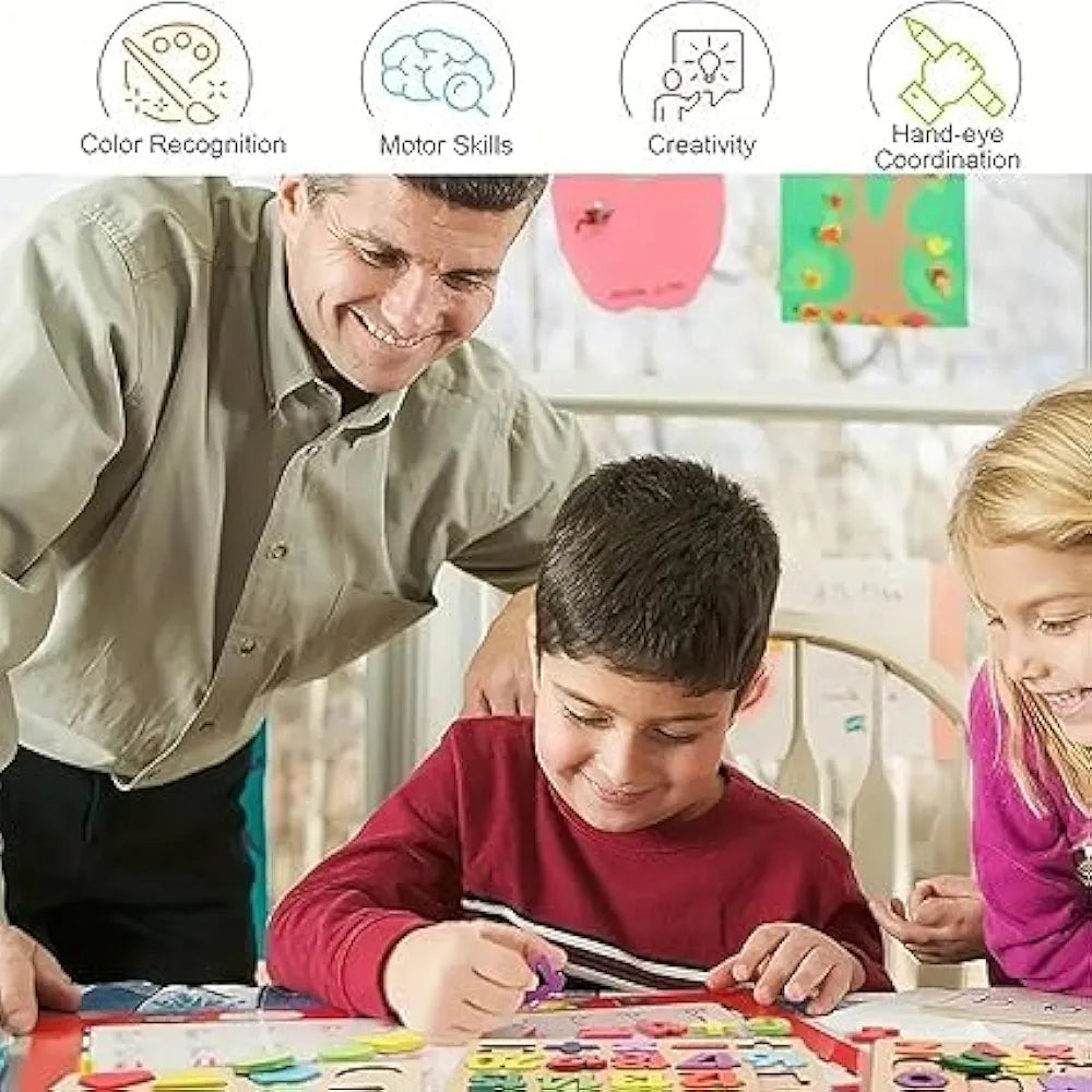 Wooden Puzzles for Toddlers Alphabet Number and Shape Board Set Gift for Montessori Educational Learning Jigsaw Puzzle Preschool Toys for Kids Boys Girls