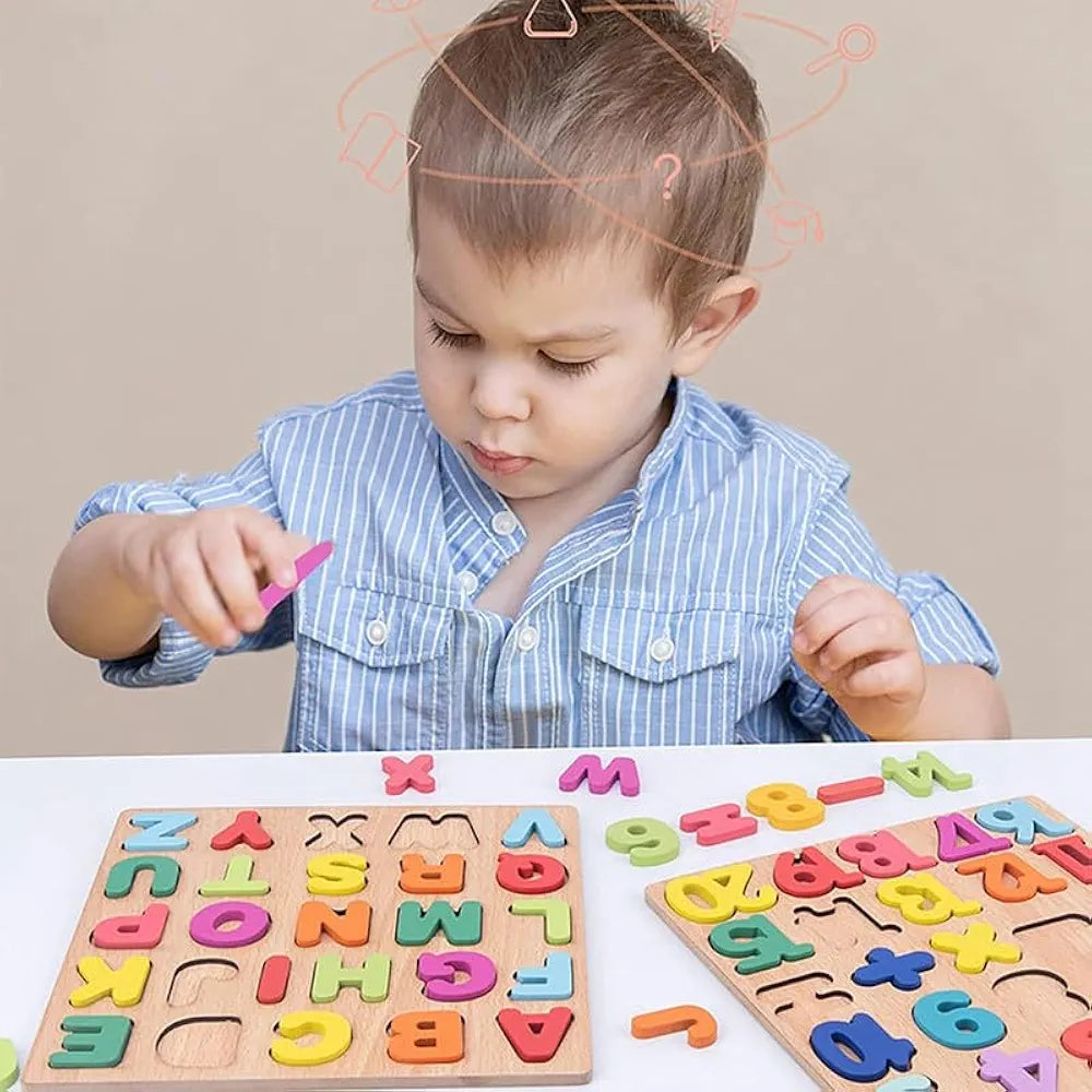 Wooden Puzzles for Toddlers Alphabet Number and Shape Board Set Gift for Montessori Educational Learning Jigsaw Puzzle Preschool Toys for Kids Boys Girls