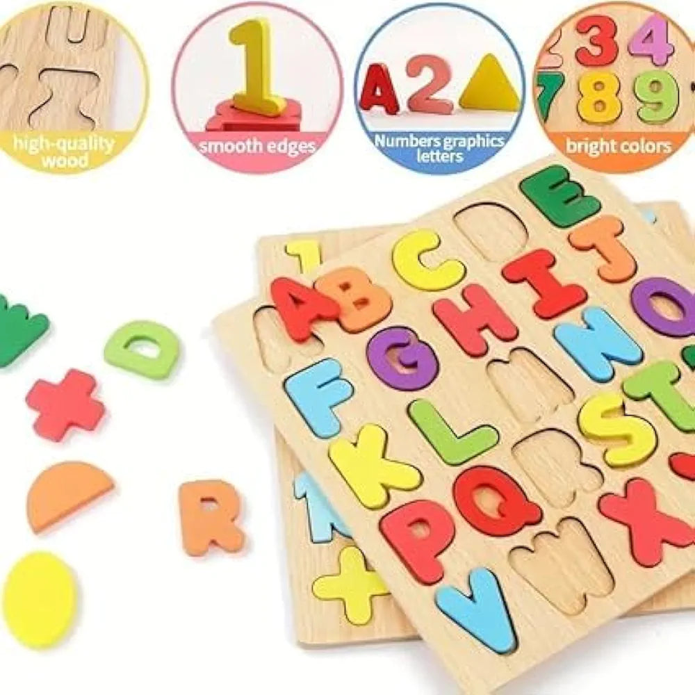 Wooden Puzzles for Toddlers Alphabet Number and Shape Board Set Gift for Montessori Educational Learning Jigsaw Puzzle Preschool Toys for Kids Boys Girls