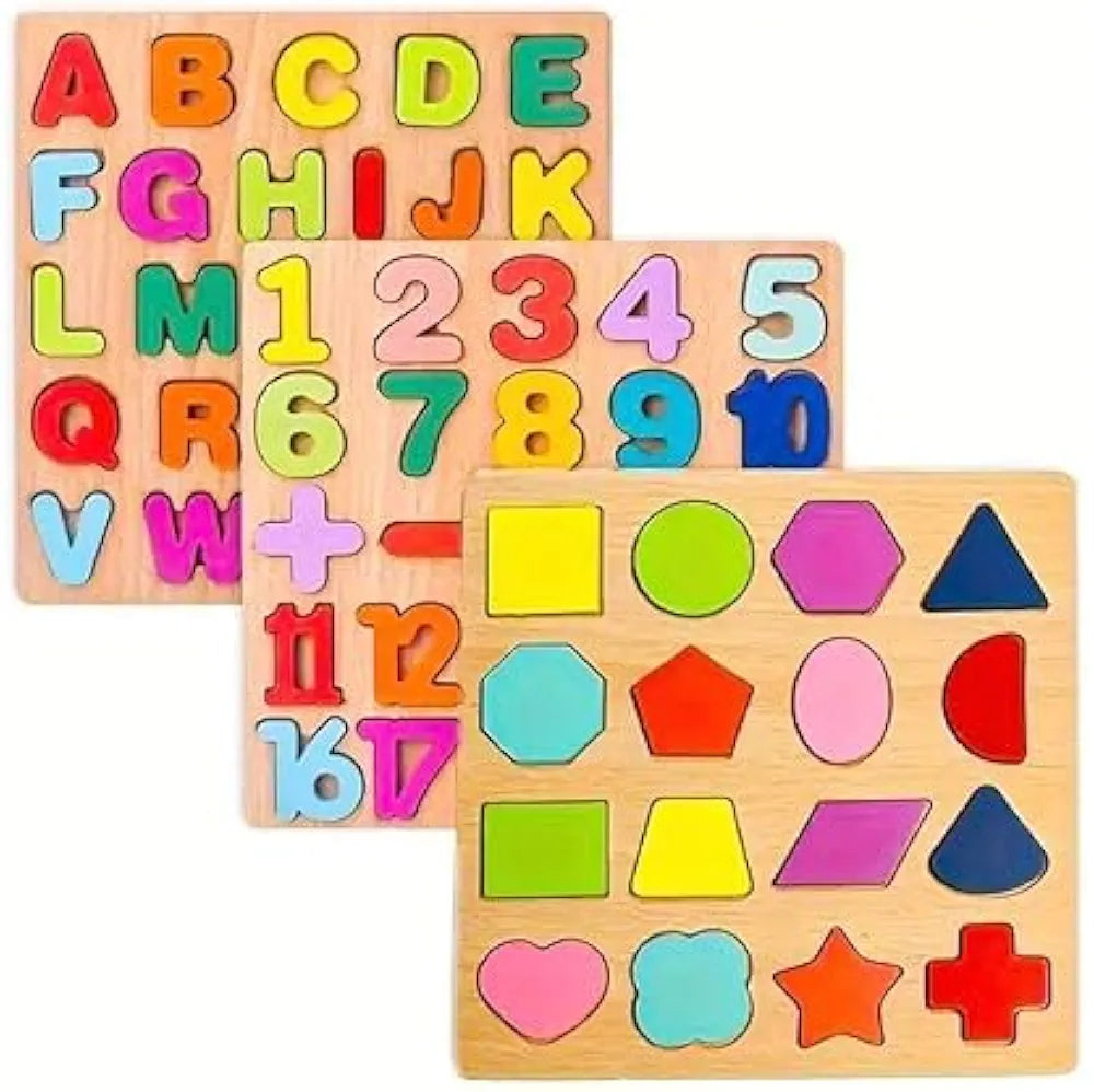 Wooden Puzzles for Toddlers Alphabet Number and Shape Board Set Gift for Montessori Educational Learning Jigsaw Puzzle Preschool Toys for Kids Boys Girls