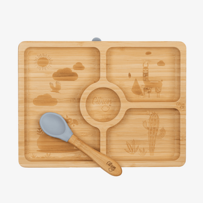 Small Bamboo Plate & spoon - Square + with suction