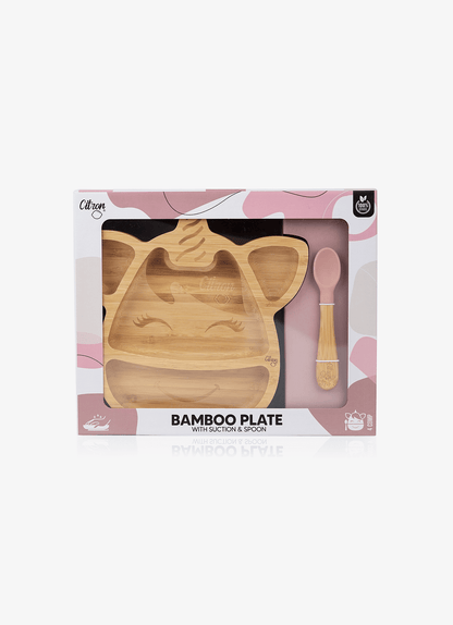 Small Bamboo Plate & spoon- Unicorn + with suction