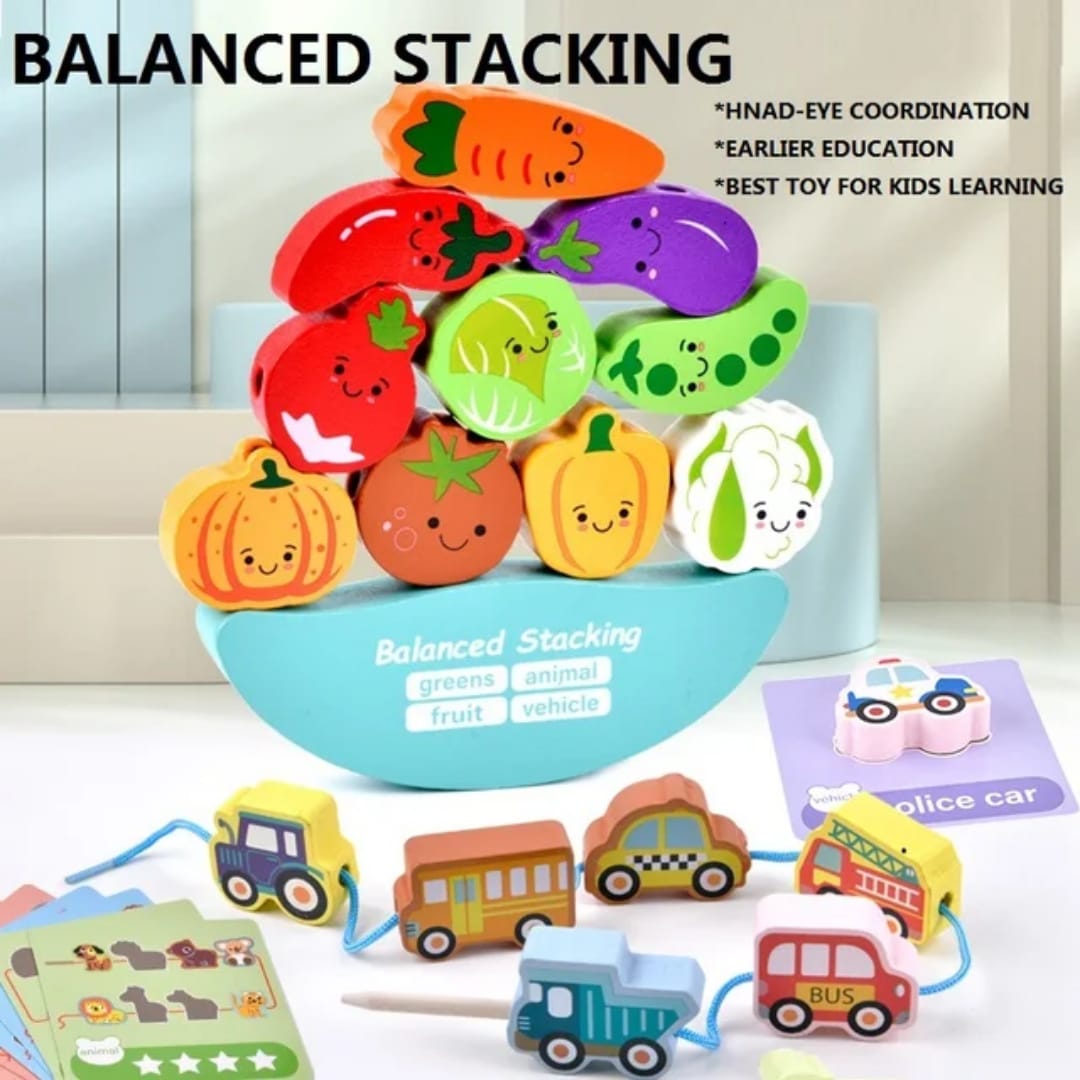 3-in-1 Balance Stacking Beading Wooden Toy