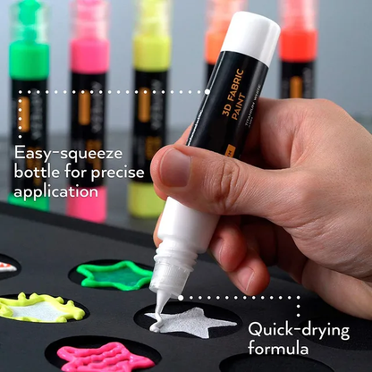 3D Fabric Paint Color Set of 24 Colors with 3 Pcs Nylon Brush Paint for Clothing, Accessories, Glow in The Dark & Vibrant Colour Shades, Textile Ceramic & Glass