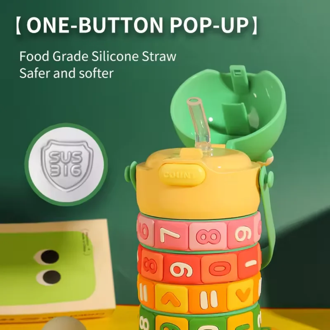 Rotate Number Educational Water Bottle for Kids - Interactive & Leakproof