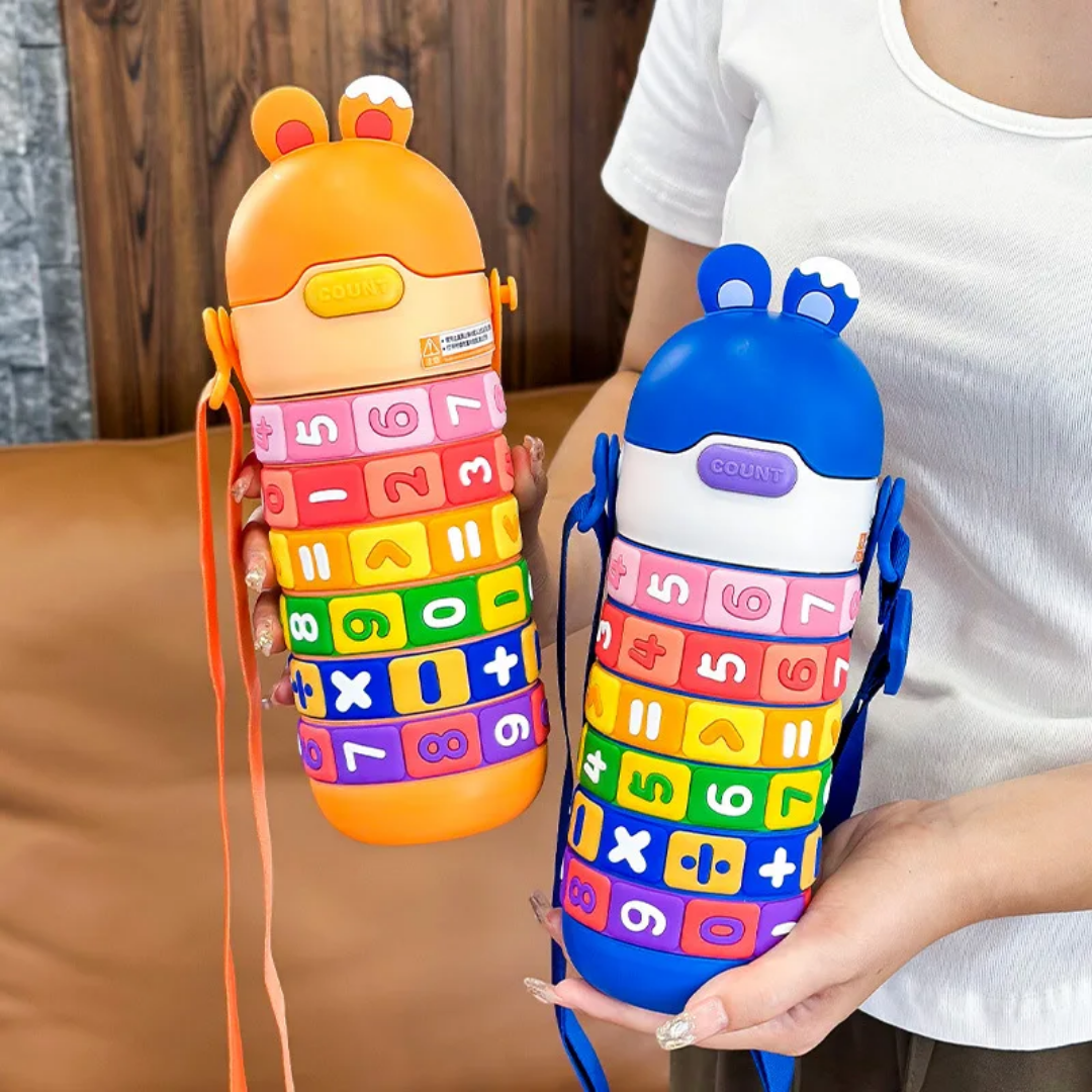 Rotate Number Educational Water Bottle for Kids - Interactive & Leakproof
