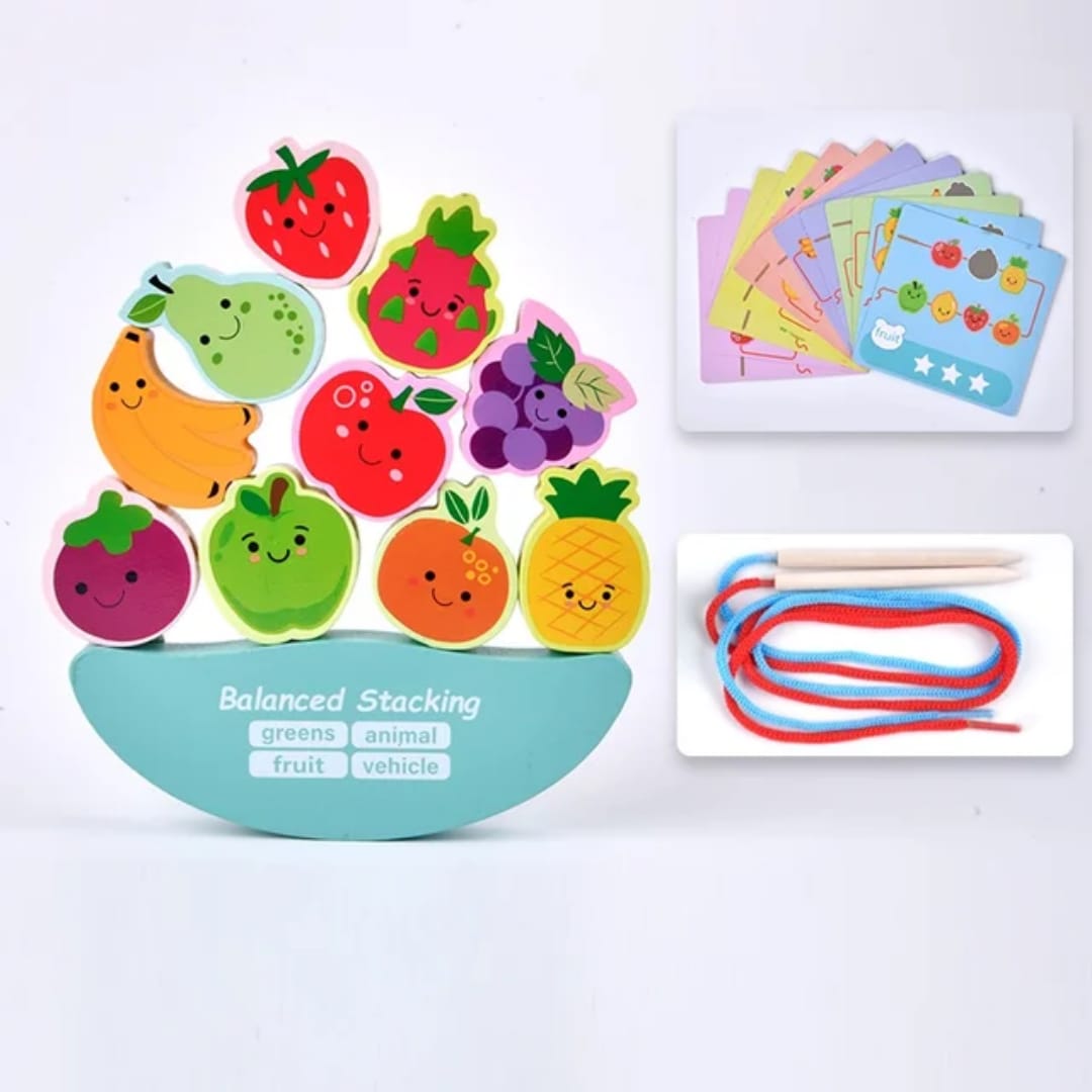 3-in-1 Balance Stacking Beading Wooden Toy