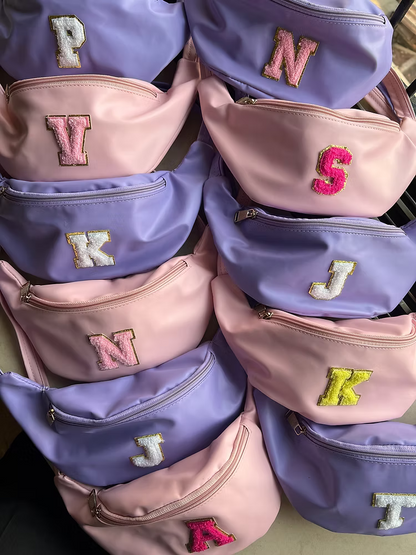 Personalized Pastel Fanny Bags with Chenille Alphabet Patches