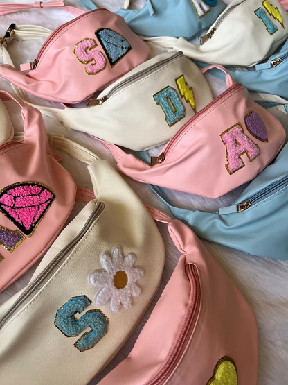 Personalized Pastel Fanny Bags with Chenille Alphabet Patches