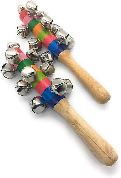 Wooden Rattle Toys for Baby, Infants/New Born Babies (0+ Years) - Jingle Bell - Multicolor - Set of 2 pcs - Discover Sounds, Develops Sensory Skills