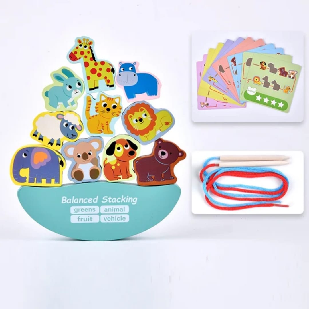 3-in-1 Balance Stacking Beading Wooden Toy
