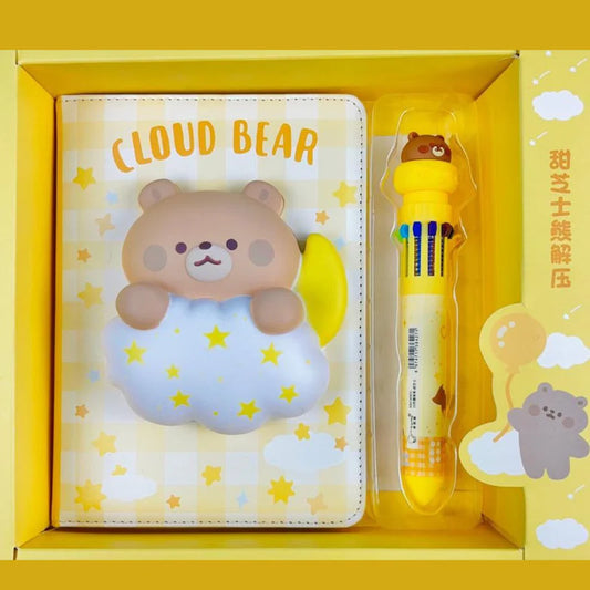 Cloud Bear Squishy Diary with multicolour 10 in 1 Pen