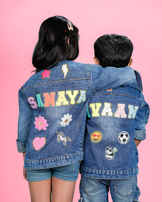 Custom Kids Denim Jacket (Name + 4 patches)