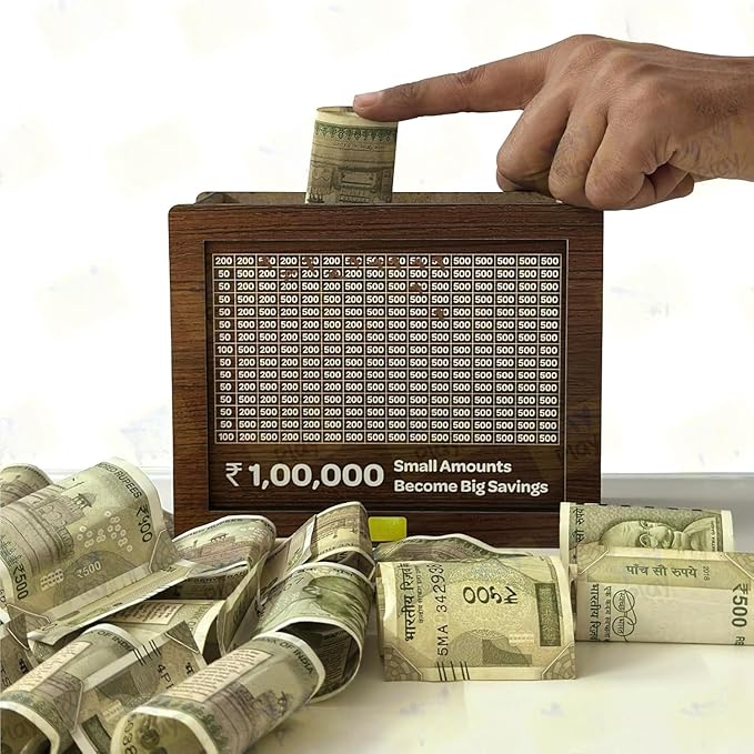 Piggy Bank, Wooden Coin Savings Box with Modern Carved Design for Kids and Adults,All Ages