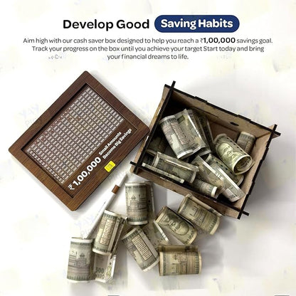 Piggy Bank, Wooden Coin Savings Box with Modern Carved Design for Kids and Adults,All Ages