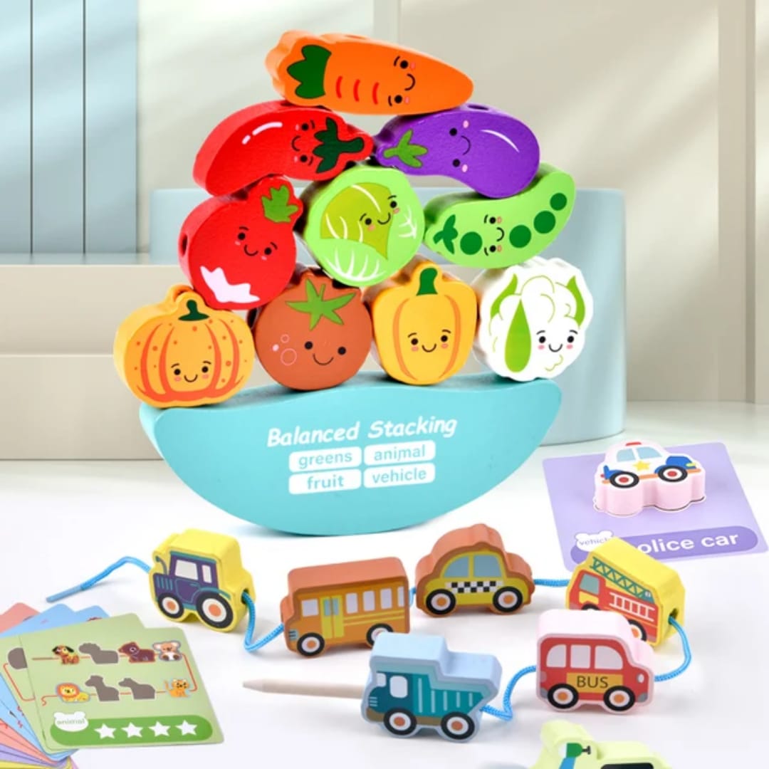 3-in-1 Balance Stacking Beading Wooden Toy