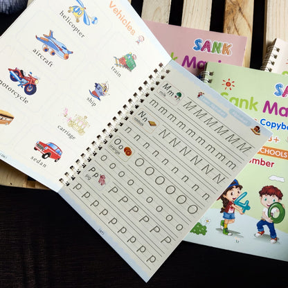 SANK MAGIC 4 Books Reusable Copybook for Calligraphy Learn Alphabet Painting Arithmetic Math Children Handwriting Practice Books