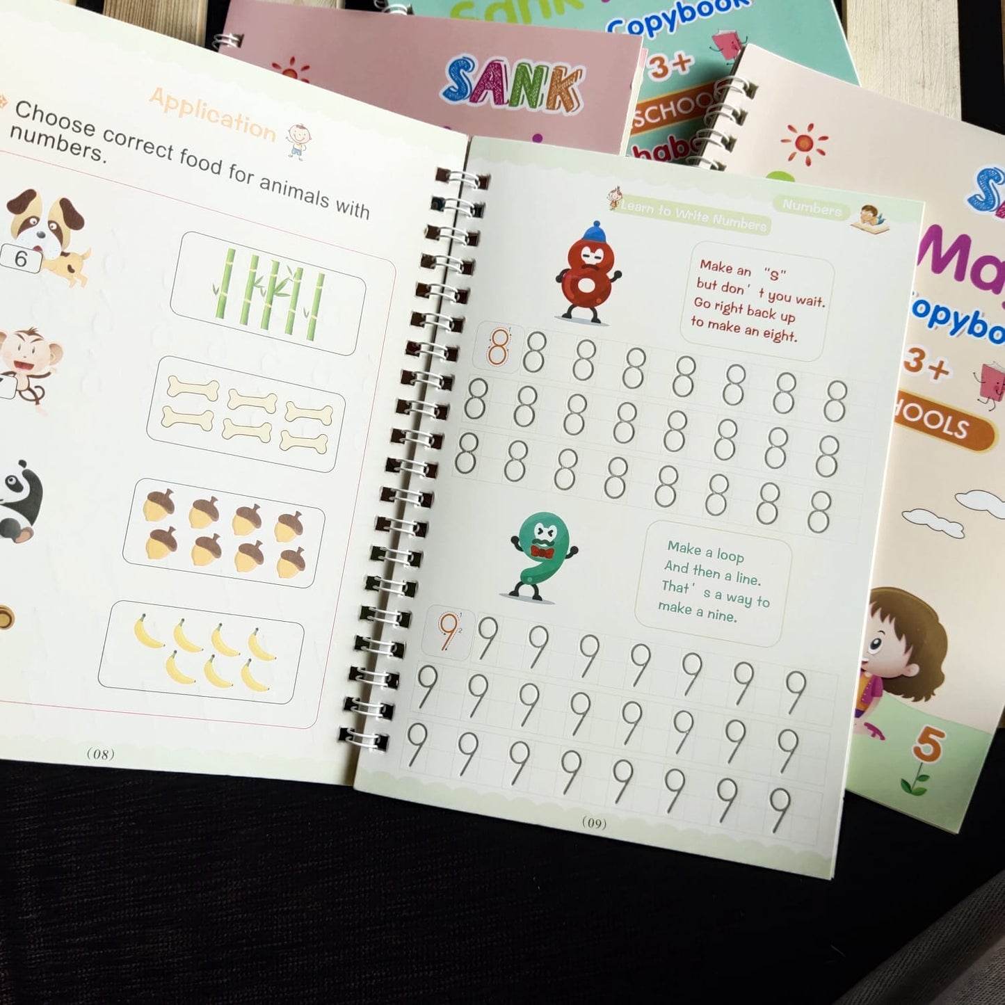 SANK MAGIC 4 Books Reusable Copybook for Calligraphy Learn Alphabet Painting Arithmetic Math Children Handwriting Practice Books