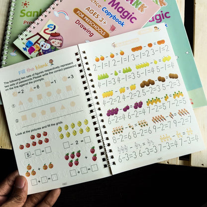 SANK MAGIC 4 Books Reusable Copybook for Calligraphy Learn Alphabet Painting Arithmetic Math Children Handwriting Practice Books