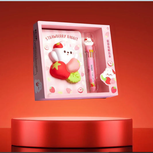 Strawberry Rabbit  Cute Diary for Kids – Diary with 10 In 1 Multicolor Pen