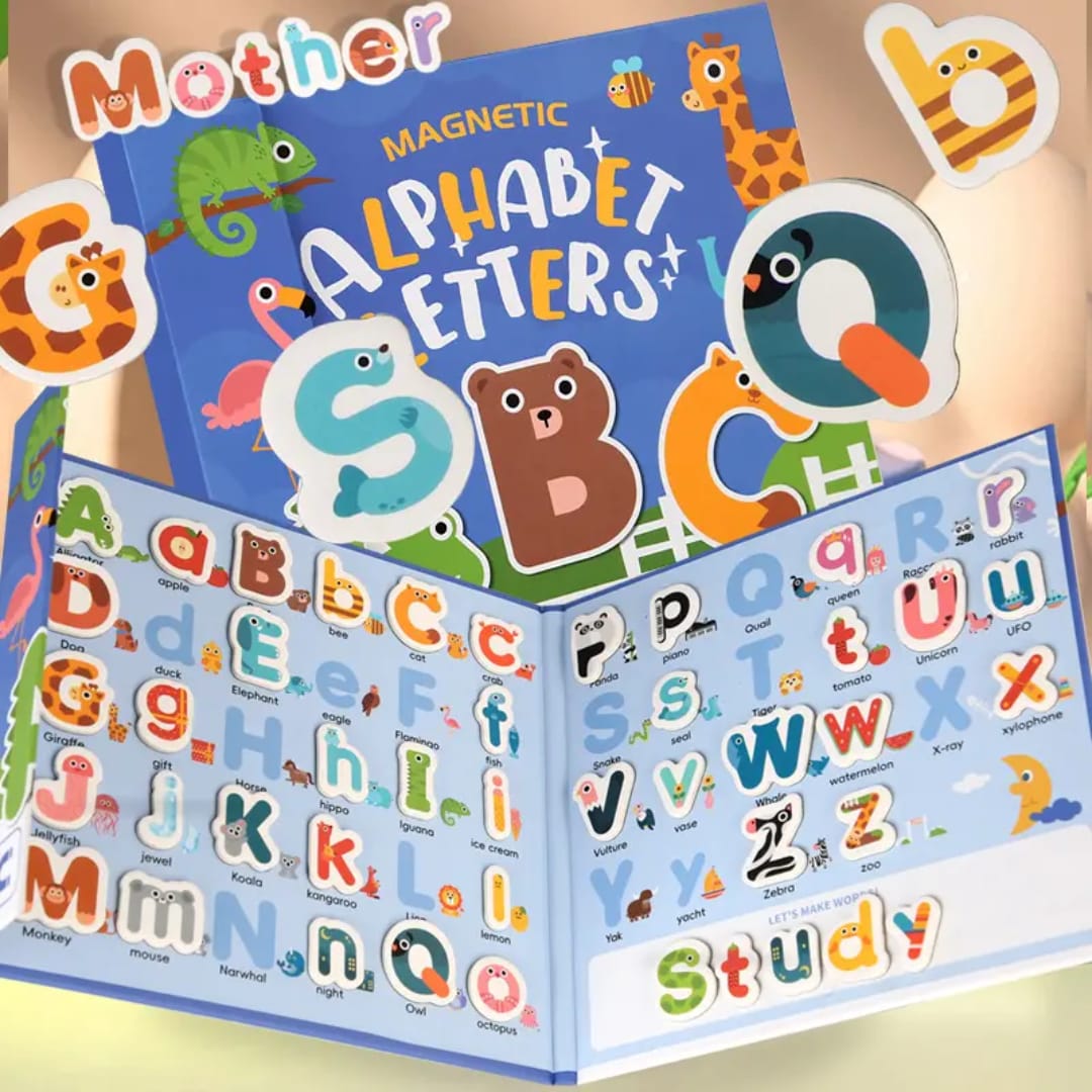Animals Magnetic Alphabet Letters Learning Board, Foldable, Upper & Lowercase, Spelling, Fridge Magnets for toddlers 1-3