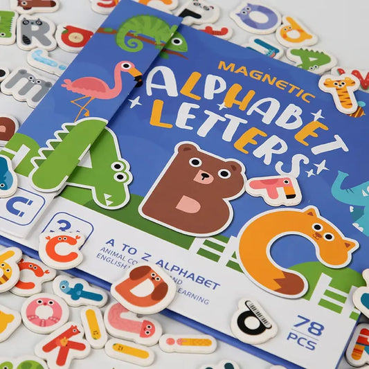 Animals Magnetic Alphabet Letters Learning Board, Foldable, Upper & Lowercase, Spelling, Fridge Magnets for toddlers 1-3