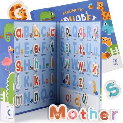 Animals Magnetic Alphabet Letters Learning Board, Foldable, Upper & Lowercase, Spelling, Fridge Magnets for toddlers 1-3