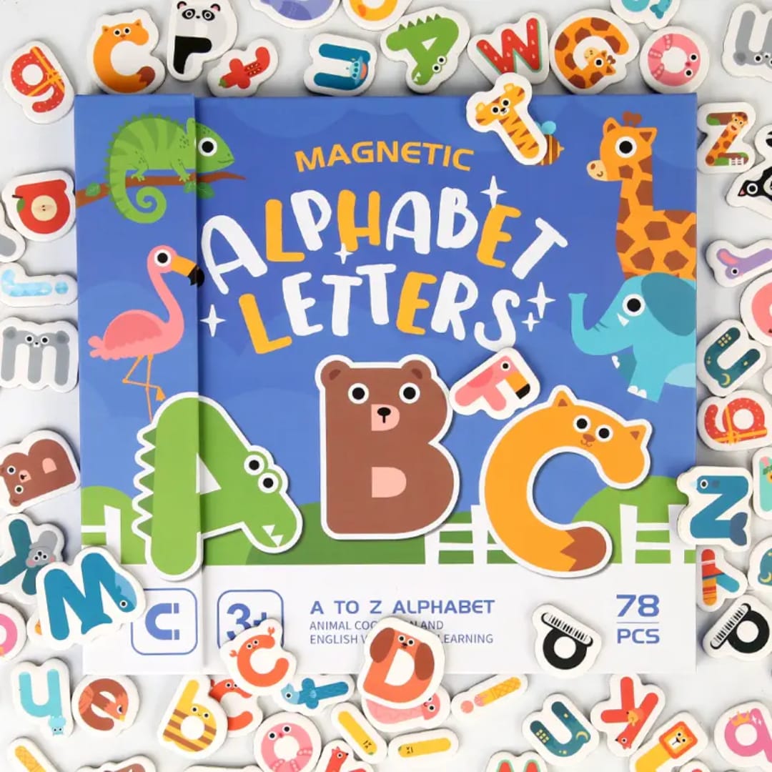 Animals Magnetic Alphabet Letters Learning Board, Foldable, Upper & Lowercase, Spelling, Fridge Magnets for toddlers 1-3