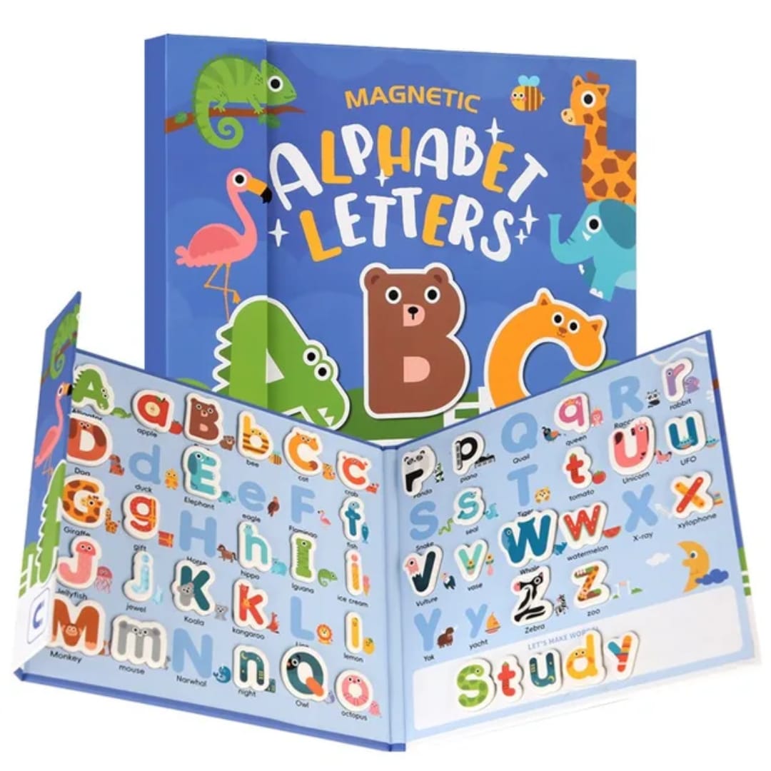 Animals Magnetic Alphabet Letters Learning Board, Foldable, Upper & Lowercase, Spelling, Fridge Magnets for toddlers 1-3