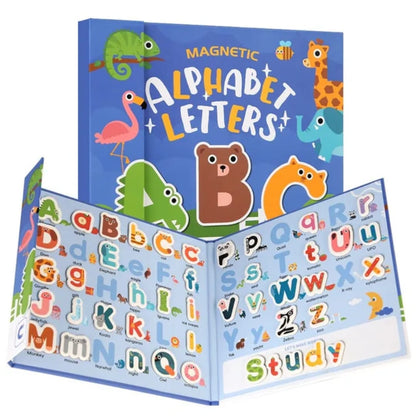 Animals Magnetic Alphabet Letters Learning Board, Foldable, Upper & Lowercase, Spelling, Fridge Magnets for toddlers 1-3