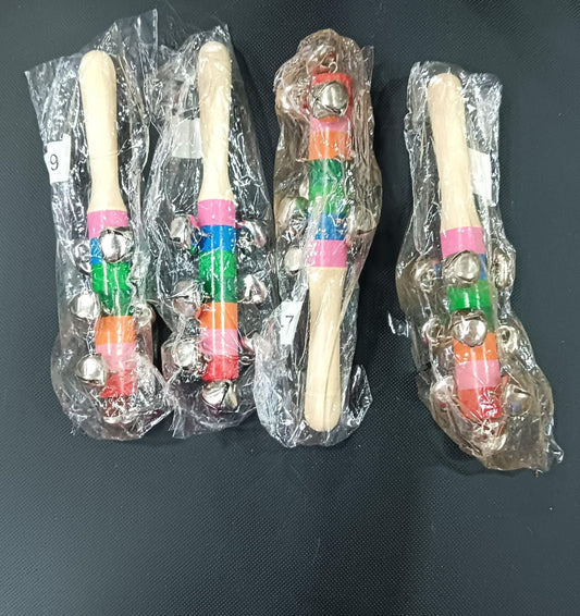 Wooden Rattle Toys for Baby, Infants/New Born Babies (0+ Years) - Jingle Bell - Multicolor - Set of 2 pcs - Discover Sounds, Develops Sensory Skills