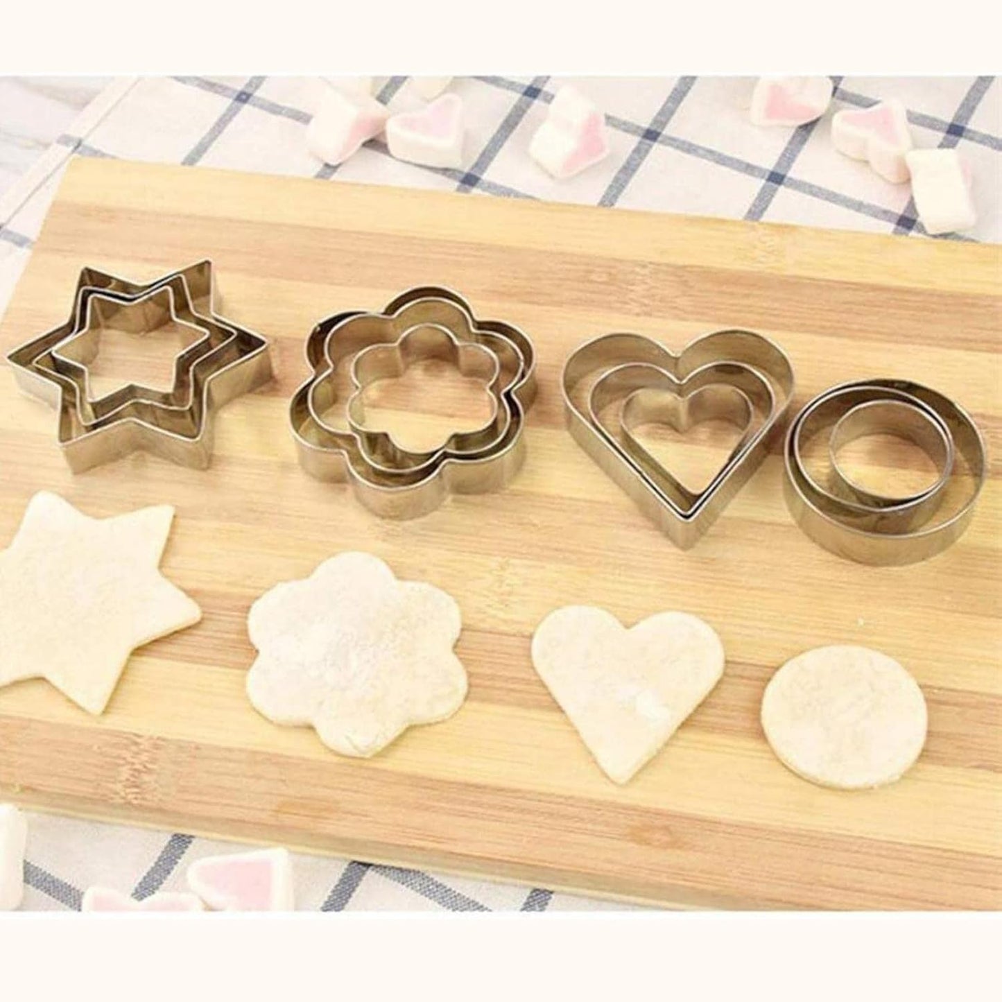 12 peices Stainless Steel Cookie Cutter with different Shapes - Heart, Round, Star and Round