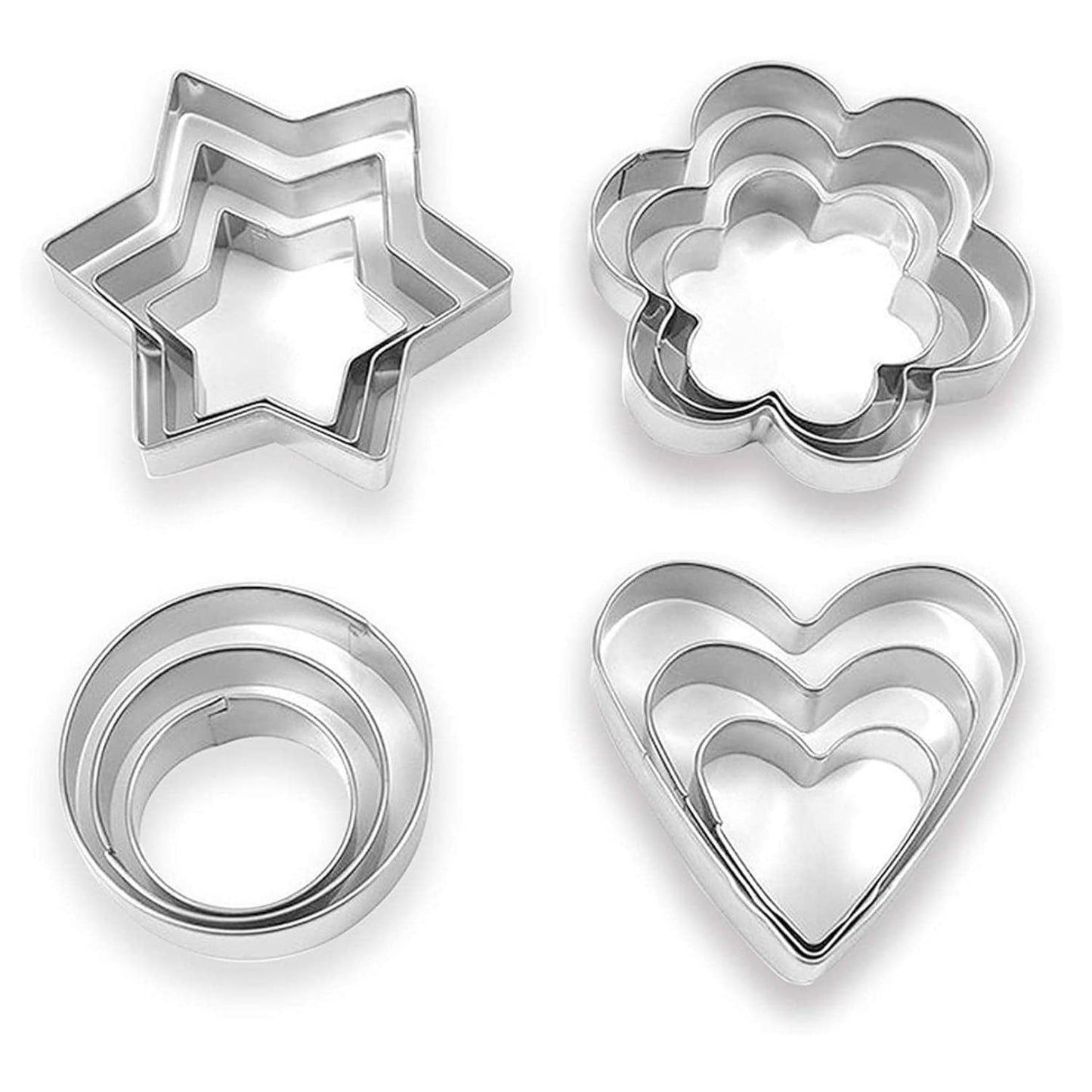 12 peices Stainless Steel Cookie Cutter with different Shapes - Heart, Round, Star and Round