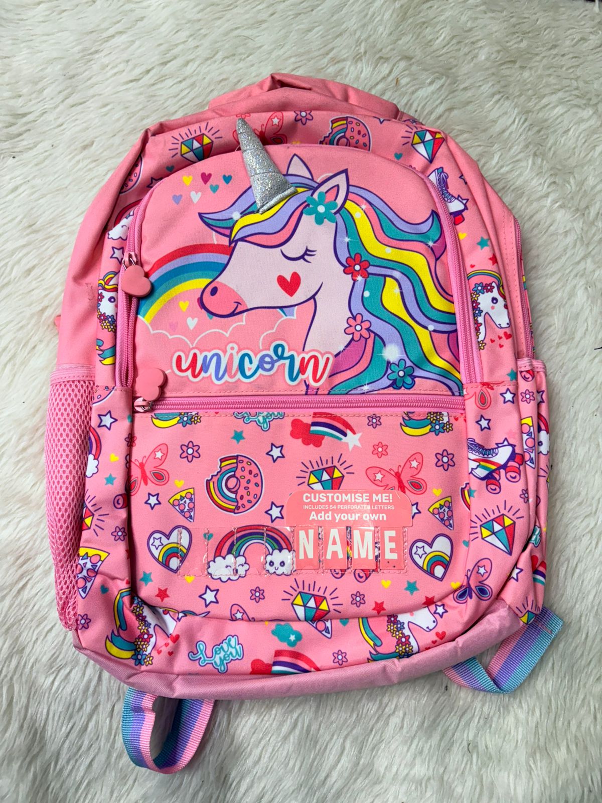 unicorn bag with different colours with glitter