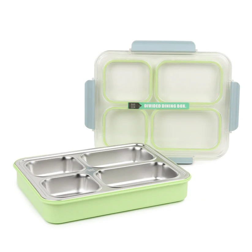 Stylish Stainless Steel Bento Lunch Box with 4 Compartments & Spill-Proof Design
