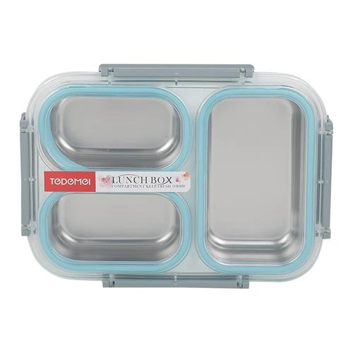 Tedemei Plastic & Stainless Steel Lunch Box/Tiffin Box - Leak Proof, Blue, 1.2 L