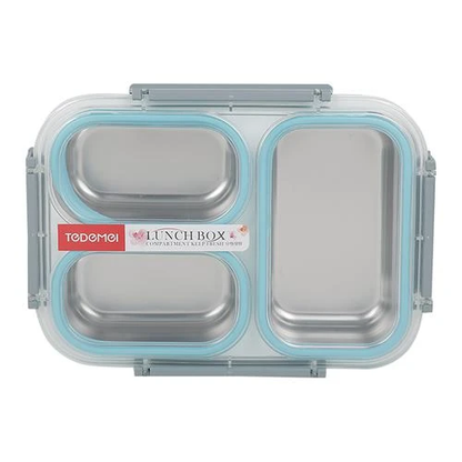 Tedemei Plastic & Stainless Steel Lunch Box/Tiffin Box - Leak Proof, Blue, 1.2 L