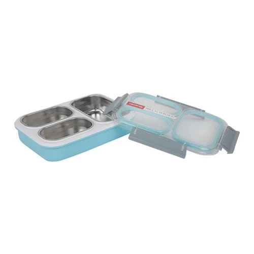 Tedemei Plastic & Stainless Steel Lunch Box/Tiffin Box - Leak Proof, Blue, 1.2 L