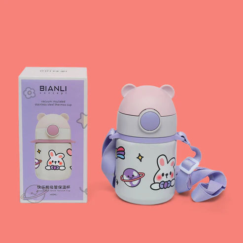Happy bear insulated vacuum stainless steel thermos sipper bottle -400 mL