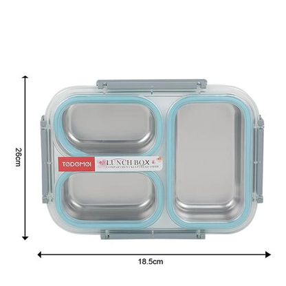 Tedemei Plastic & Stainless Steel Lunch Box/Tiffin Box - Leak Proof, Blue, 1.2 L