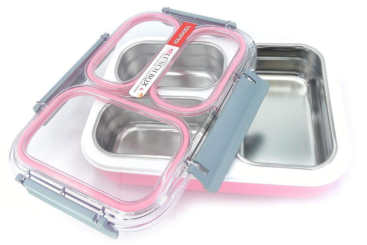 Tedemei Plastic & Stainless Steel Lunch Box/Tiffin Box - Leak Proof, Blue, 1.2 L