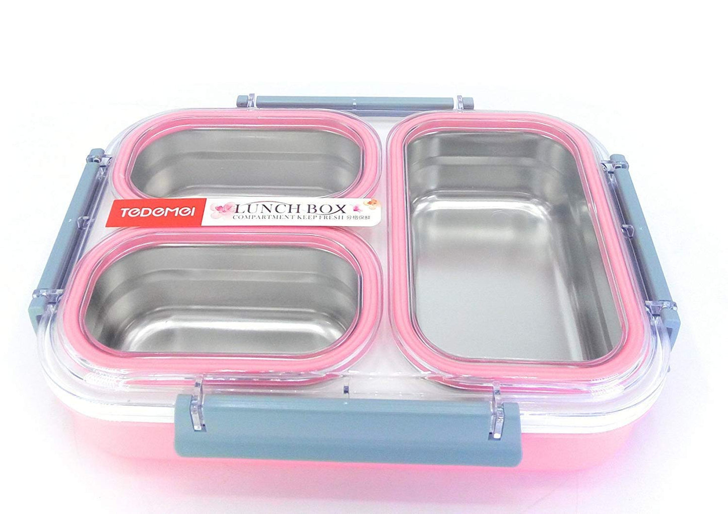 Tedemei Plastic & Stainless Steel Lunch Box/Tiffin Box - Leak Proof, Blue, 1.2 L