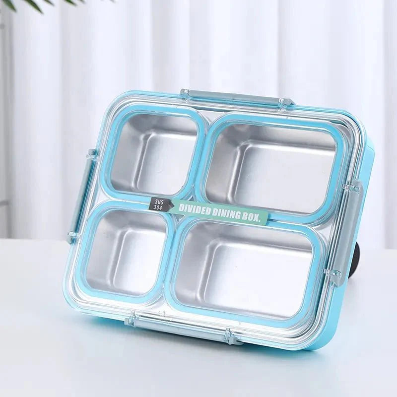 Stylish Stainless Steel Bento Lunch Box with 4 Compartments & Spill-Proof Design