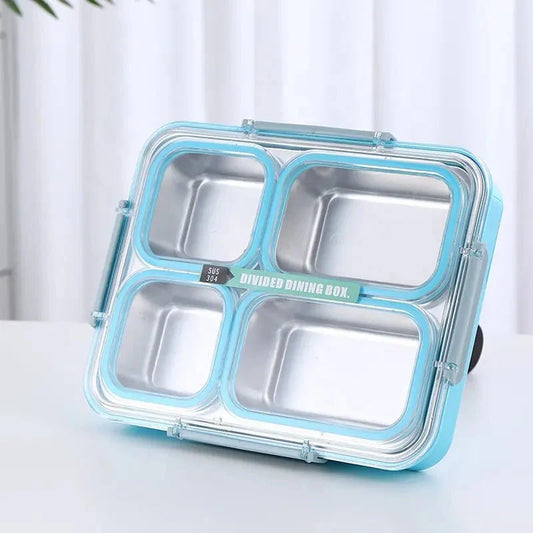 Stylish Stainless Steel Bento Lunch Box with 4 Compartments & Spill-Proof Design
