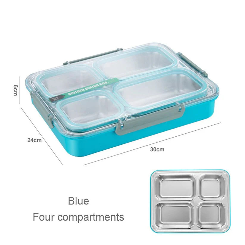 Stylish Stainless Steel Bento Lunch Box with 4 Compartments & Spill-Proof Design